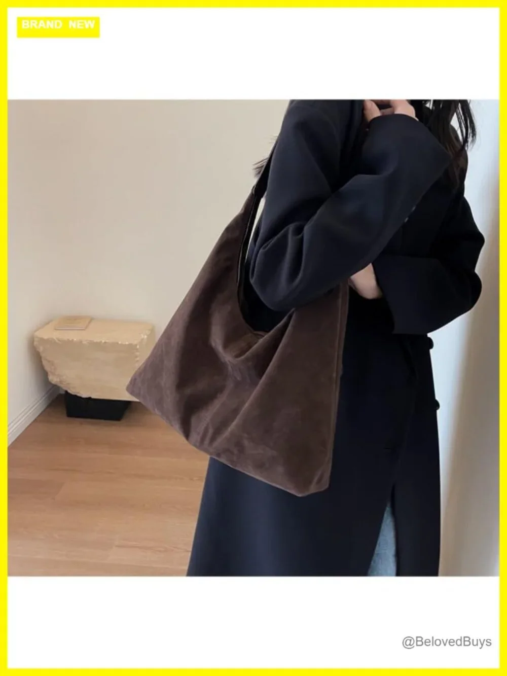 Faux Suede Hobo Shoulder Bag Tote Fall Winter Work Travel Handbag